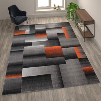 Flash Furniture Elio Collection 8' x 10' Orange Color Blocked Area Rug Olefin Rug w/ Jute Backing Entryway, Living Room, or Bedroom, Model# ACD-RGTRZ861-810-OR-GG