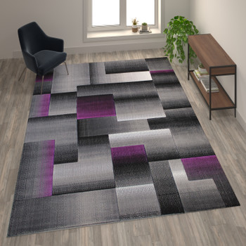 Flash Furniture Elio Collection 8' x 10' Purple Color Blocked Area Rug Olefin Rug w/ Jute Backing Entryway, Living Room, or Bedroom, Model# ACD-RGTRZ861-810-PU-GG