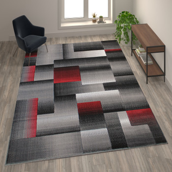 Flash Furniture Elio Collection 8' x 10' Red Color Blocked Area Rug Olefin Rug w/ Jute Backing Entryway, Living Room, or Bedroom, Model# ACD-RGTRZ861-810-RD-GG