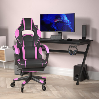 Flash Furniture X40 Gaming Chair Racing Computer Chair w/ Fully Reclining Back/Arms & Transparent Roller Wheels, Slide-Out Footrest, Black/Purple, Model# CH-00288-PR-RLB-GG