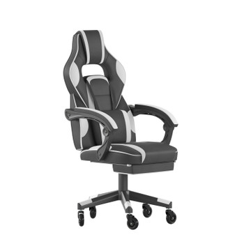 Flash Furniture X40 Gaming Chair Racing Computer Chair w/ Fully Reclining Back/Arms & Transparent Roller Wheels, Slide-Out Footrest, White, Model# CH-00288-WH-RLB-GG