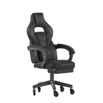 Flash Furniture X40 Gaming Chair Racing Computer Chair w/ Fully Reclining Back/Arms & Transparent Roller Wheels, Slide-Out Footrest, Black/Gray, Model# CH-00288-BK-RLB-GG