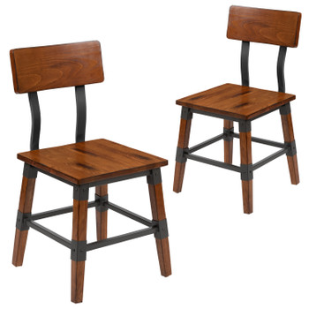 Flash Furniture Jackson 2 Pack Rustic Antique Walnut Industrial Wood Dining Chair, Model# 2-XU-DG-W0236-GG