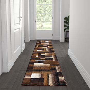 Flash Furniture Elio Collection 2' x 7' Chocolate Color Blocked Area Rug Olefin Rug w/ Jute Backing Entryway, Living Room, or Bedroom, Model# ACD-RGTRZ861-27-CO-GG