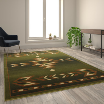 Flash Furniture Lodi Collection Southwestern 6' x 9' Green Area Rug Olefin Rug w/ Jute Backing for Hallway, Entryway, Bedroom, Living Room, Model# OKR-RG1113-69-GN-GG