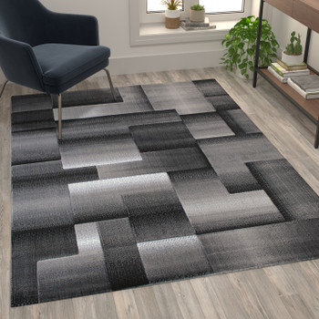 Flash Furniture Elio Collection 5' x 7' Gray Color Blocked Area Rug Olefin Rug w/ Jute Backing Entryway, Living Room, or Bedroom, Model# ACD-RGTRZ861-57-GY-GG
