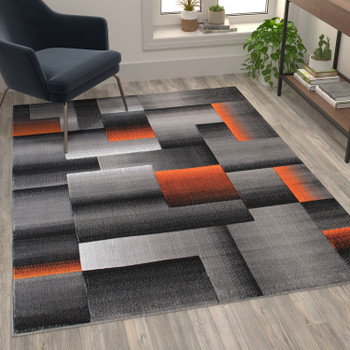 Flash Furniture Elio Collection 5' x 7' Orange Color Blocked Area Rug Olefin Rug w/ Jute Backing Entryway, Living Room, or Bedroom, Model# ACD-RGTRZ861-57-OR-GG