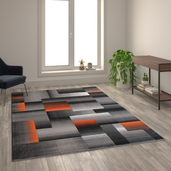 Flash Furniture Elio Collection 6' x 9' Orange Color Blocked Area Rug Olefin Rug w/ Jute Backing Entryway, Living Room, or Bedroom, Model# ACD-RGTRZ861-69-OR-GG