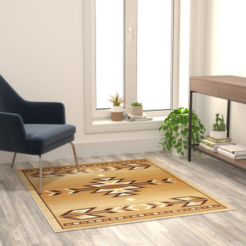 Flash Furniture Lodi Collection Southwestern 4' x 5' Brown Area Rug Olefin Rug w/ Jute Backing for Hallway, Entryway, Bedroom, Living Room, Model# OKR-RG1113-45-BG-GG