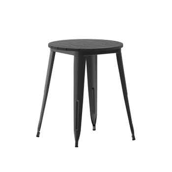 Flash Furniture Declan Commercial Grade Indoor/Outdoor Dining Table, 23.75" Round All Weather Black Poly Resin Top w/ Black Steel Base, Model# JJ-T14623-60-BKBK-GG