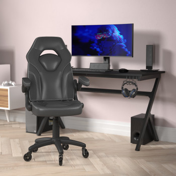 Flash Furniture X10 Gaming Chair Racing Office Computer PC Adjustable Chair w/ Flip-up Arms & Transparent Roller Wheels, Black LeatherSoft, Model# CH-00095-BK-RLB-GG