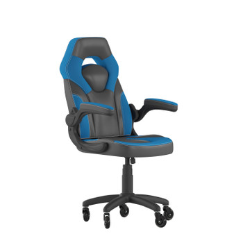 Flash Furniture X10 Gaming Chair Racing Office Computer PC Adjustable Chair w/ Flip-up Arms & Transparent Roller Wheels, Blue/Black LeatherSoft, Model# CH-00095-BL-RLB-GG