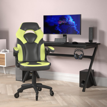 Flash Furniture X10 Gaming Chair Racing Computer PC Adjustable Chair w/ Flip-up Arms & Transparent Roller Wheels, Neon Green/Black LeatherSoft, Model# CH-00095-GN-RLB-GG