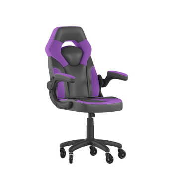 Flash Furniture X10 Gaming Chair Racing Office Computer PC Adjustable Chair w/ Flip-up Arms & Transparent Roller Wheels, Purple/Black LeatherSoft, Model# CH-00095-PR-RLB-GG