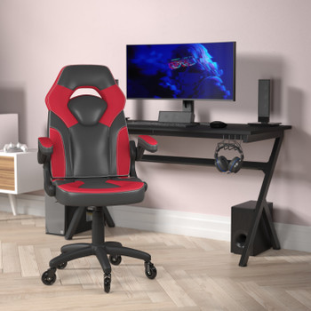 Flash Furniture X10 Gaming Chair Racing Office Computer PC Adjustable Chair w/ Flip-up Arms & Transparent Roller Wheels, Red/Black LeatherSoft, Model# CH-00095-RED-RLB-GG