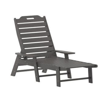 Flash Furniture Monterey Adjustable Adirondack Lounger w/ Cup Holder- All-Weather Indoor/Outdoor HDPE Lounge Chair in Gray, Model# LE-HMP-2017-414-GY-GG