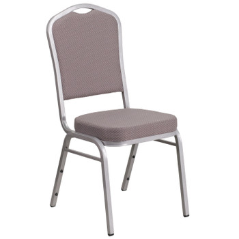 Flash Furniture HERCULES Series Crown Back Stacking Banquet Chair in Gray Dot Fabric Silver Frame, Model# FD-C01-S-6-GG