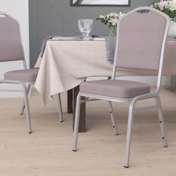 Flash Furniture HERCULES Series Crown Back Stacking Banquet Chair in Gray Dot Fabric Silver Frame, Model# FD-C01-S-6-GG