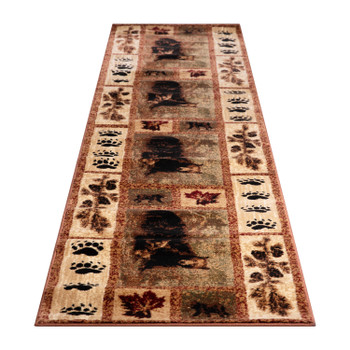 Flash Furniture Vassa Collection 2' x 11' Mother Bear & Cubs Nature Themed Olefin Area Rug w/ Jute Backing for Entryway, Living Room, Bedroom, Model# OKR-RG113-211-BN-GG