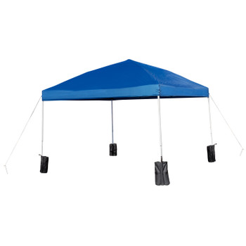 Flash Furniture Harris 10'x10' Blue Pop Up Event Straight Leg Canopy Tent w/ Sandbags & Wheeled Case, Model# JJ-GZ1010PKG-BL-GG