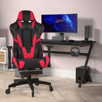 Flash Furniture X30 Gaming Chair Racing Computer Chair w/ Reclining Back, Slide-Out Footrest, & Transparent Roller Wheels in Red LeatherSoft, Model# CH-187230-RED-RLB-GG
