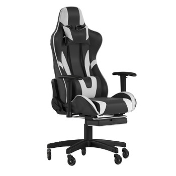 Flash Furniture X30 Gaming Chair Racing Computer Chair w/ Reclining Back, Slide-Out Footrest, & Transparent Roller Wheels in Black LeatherSoft, Model# CH-187230-BK-RLB-GG