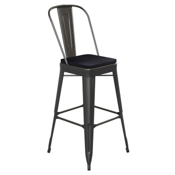Flash Furniture Kai Commercial Grade 30" High Black Metal Indoor-Outdoor Bar Height Stool w/ Removable Back & Black All-Weather Poly Resin Seat, Model# CH-31320-30GB-BK-PL2B-GG