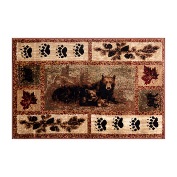 Flash Furniture Vassa Collection 5' x 7' Mother Bear & Cubs Nature Themed Olefin Area Rug w/ Jute Backing for Entryway, Living Room, Bedroom, Model# OKR-RG1114-57-BN-GG