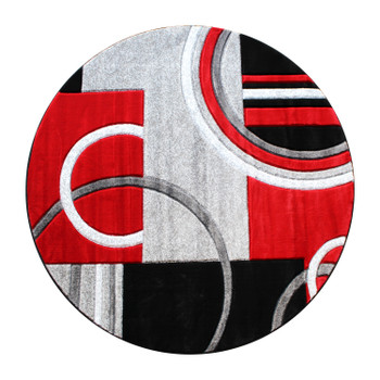 Flash Furniture Audra Collection Round 5' x 5' Red Abstract Area Rug, Model# KP-RG953-55-RD-GG