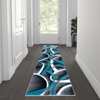Flash Furniture Atlan Collection 2' x 7' Turquoise Abstract Area Rug, Model# KP-RG951-27-TQ-GG