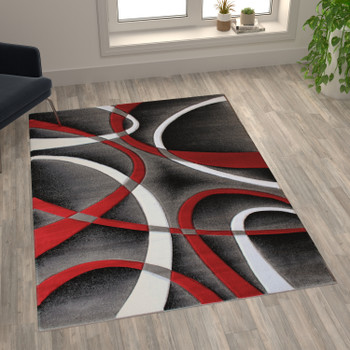 Flash Furniture Atlan Collection 5' x 7' Red Abstract Area Rug, Model# KP-RG951-57-RD-GG