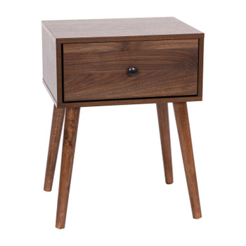 Flash Furniture Hatfield Mid-Century Modern One Drawer Wood Nightstand, Side Accent or End Table w/ Soft Close Storage Drawer, Dark Walnut, Model# EM-0319-WAL-GG