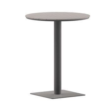 Flash Furniture Finch Commercial Grade Round 24" Table w/ Faux Teak Poly Slats & Steel Frame, Gray/Gray, Model# SB-TB106-GRY-GG