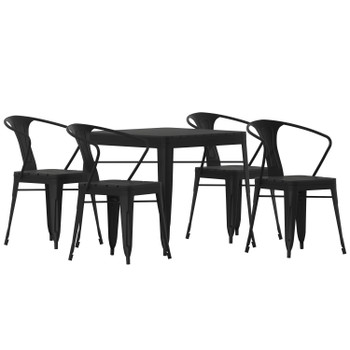 Flash Furniture Helvey Commercial 5 Piece Indoor-Outdoor Table & Chairs, 31.5" Square Table w/ Poly Resin Top, 4 Metal Chairs w/ Poly Resin Seats, Black, Model# SB-T11C4-T-BK-GG