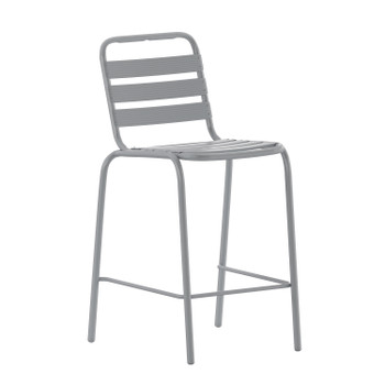 Flash Furniture Lila Commercial Silver Metal Indoor-Outdoor Restaurant Bar Height Stool w/ Metal Triple Slat Back, Model# TLH-015H-GG