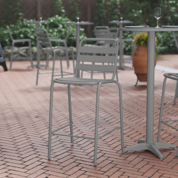 Flash Furniture Lila Commercial Silver Metal Indoor-Outdoor Restaurant Bar Height Stool w/ Metal Triple Slat Back, Model# TLH-015H-GG