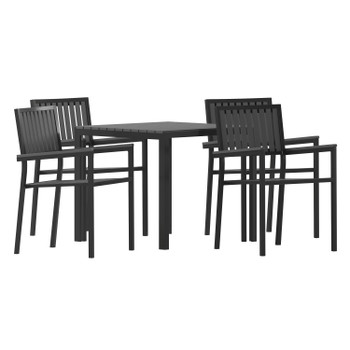 Flash Furniture Harris 5 Piece Commercial Indoor/Outdoor Table & Chairs w/ Black Poly Resin Slatted Backs & Seats, Model# SB-A268C4-T-BK-GG