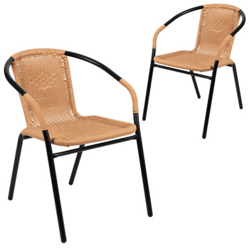 Flash Furniture Lila 2 Pack Beige Rattan Indoor-Outdoor Restaurant Stack Chair, Model# 2-TLH-037-BGE-GG