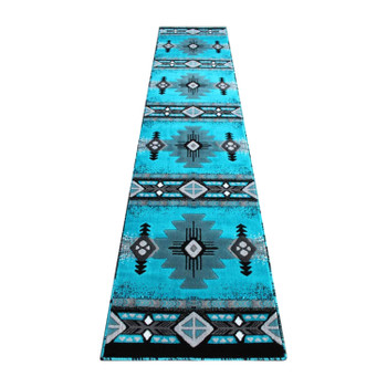 Flash Furniture Mohave Collection 2' x 11' Turquoise Traditional Southwestern Style Area Rug Olefin Fibers w/ Jute Backing, Model# ACD-RGC318-211-TQ-GG
