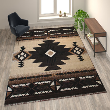 Flash Furniture Mohave Collection 8' x 10' Brown Traditional Southwestern Style Area Rug Olefin Fibers w/ Jute Backing, Model# ACD-RGKGYH-810-BN-GG