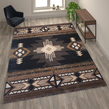 Flash Furniture Mohave Collection 8' x 10' Black Traditional Southwestern Style Area Rug Olefin Fibers w/ Jute Backing, Model# ACD-RGY9S1-810-BK-GG