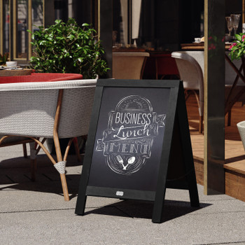 Flash Furniture Canterbury 30" x 20" Vintage Wooden A-Frame Magnetic Indoor/Outdoor Chalkboard Sign, Freestanding Double Sided Extra Large Message Board, Black, Model# HGWA-CB-3020-BLK-GG
