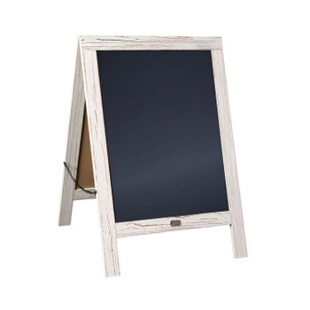 Flash Furniture Canterbury 30" x 20" Vintage Wooden A-Frame Magnetic Indoor/Outdoor Chalkboard Sign, Freestanding Double Sided Extra Large Message Board, White Wash, Model# HGWA-CB-3020-WHWSH-GG