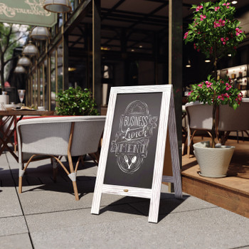 Flash Furniture Canterbury 40" x 20" Vintage Wooden A-Frame Magnetic Indoor/Outdoor Chalkboard Sign, Freestanding Double Sided Extra Large Message Board, Whitewashed, Model# HGWA-GDIS-CRE8-342315-GG