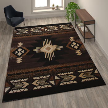 Flash Furniture Mohave Collection 8' x 10' Chocolate Traditional Southwestern Style Area Rug Olefin Fibers w/ Jute Backing, Model# ACD-RG137-810-CO-GG