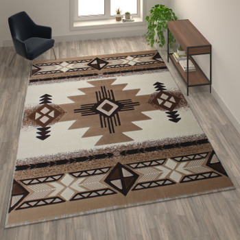 Flash Furniture Mohave Collection 8' x 10' Ivory Traditional Southwestern Style Area Rug Olefin Fibers w/ Jute Backing, Model# ACD-RG184-810-IV-GG