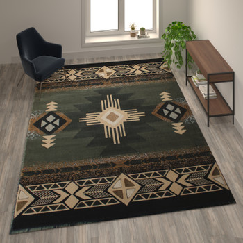 Flash Furniture Mohave Collection 8' x 10' Sage Traditional Southwestern Style Area Rug Olefin Fibers w/ Jute Backing, Model# ACD-RG3-810-SG-GG