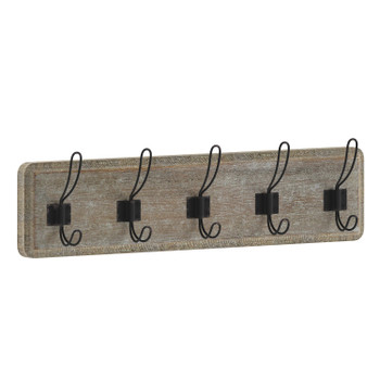 Flash Furniture Daly Wall Mounted 24 Inch Weathered Solid Pine Wood Storage Rack w/ 5 Hooks For Entryway, Kitchen, Bathroom, Model# HFKHD-GDI-CRE8-232315-GG