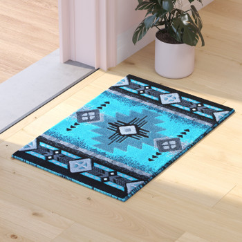 Flash Furniture Mohave Collection 2' x 3' Turquoise Traditional Southwestern Style Area Rug Olefin Fibers w/ Jute Backing, Model# ACD-RGC318-23-TQ-GG