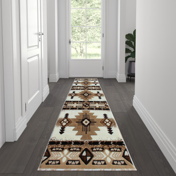 Flash Furniture Mohave Collection 2' x 7' Ivory Traditional Southwestern Style Area Rug Olefin Fibers w/ Jute Backing, Model# ACD-RGXR1M-27-IV-GG